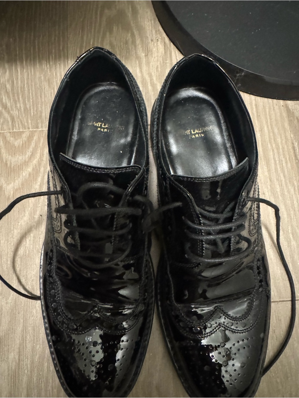 Saint Laurent Black Patent Leather Brogue Oxfords - Picture 2 of 6